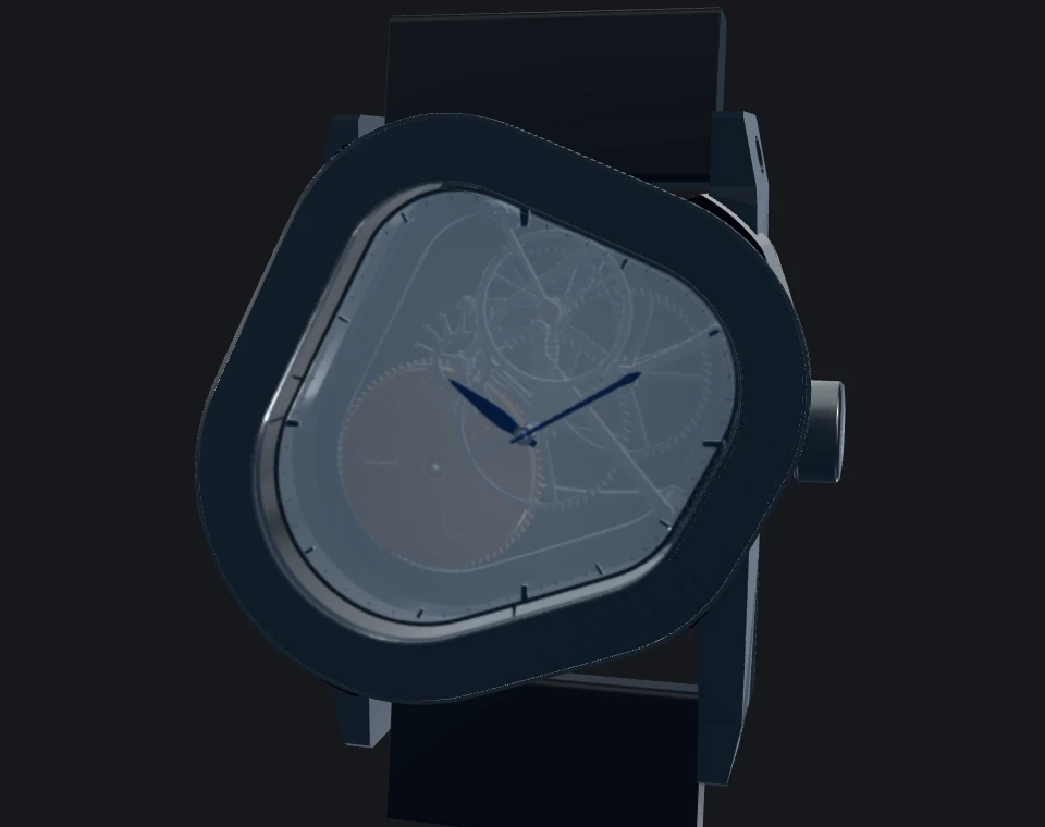 17280 with a translucent cool-mist dial, blue hands, angular graphite case, and charcoal strap